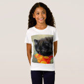 ヴィンテージブラック子猫と赤い花毛布 Tシャツ (正面フル)