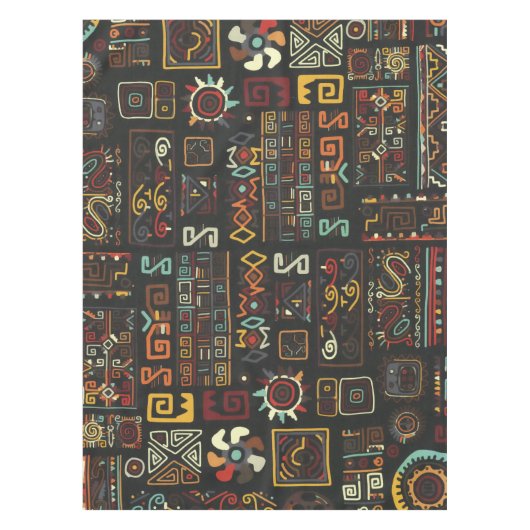 ヴィンテージブラック幾何学アフリカドードル テーブルクロス (正面)