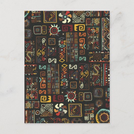 ヴィンテージブラック幾何学アフリカドードル ポストカード (正面)