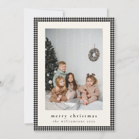 ヴィンテージブラック格子写真クリスマス シーズンカード (正面)