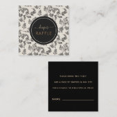 ヴィンテージブラック植物性フローラおむつラッフルクリーム スクエア名刺 (正面/裏面)