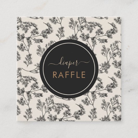 ヴィンテージブラック植物性フローラおむつラッフルクリーム スクエア名刺 (正面)