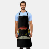 ヴィンテージブラック猫好き、レトロスタイルブラックキャッツ エプロン (着用した状態)