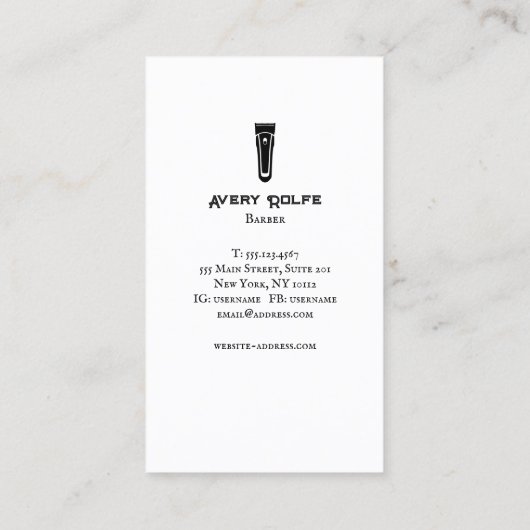 ヴィンテージブラック理容師電動ヘアリッパー 名刺 (裏面)