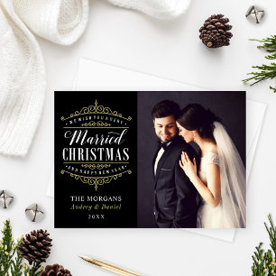 ヴィンテージブラック結婚した金ゴールド結婚の写真 シーズンカード