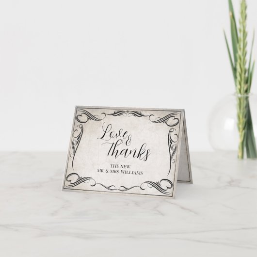 ヴィンテージブラック結婚アールデコサンキュー カード (正面)