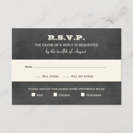 ヴィンテージブラック結婚シャルボード 出欠カード (正面)