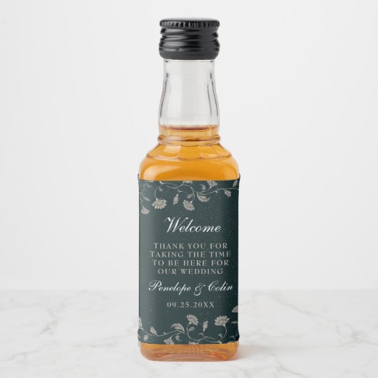 ヴィンテージブラック結婚タンのウェルカムバスケットミニ リキュールボトルラベル (正面)
