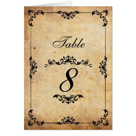 ヴィンテージブラック結婚フローラのテーブル番号 (正面)