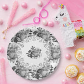 ヴィンテージブラック結婚ボタニカル ペーパープレート (パーティー)