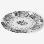 ヴィンテージブラック結婚ボタニカル ペーパープレート (アングル)