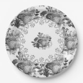 ヴィンテージブラック結婚ボタニカル ペーパープレート (正面)