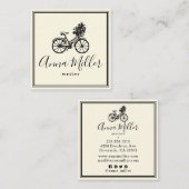 ヴィンテージブラック自転車花作家ベージュレトロ スクエア名刺 (正面/裏面)