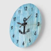 ヴィンテージブラック航海のいかりオン素朴ブルーウッド ラージ壁時計 (傾斜)