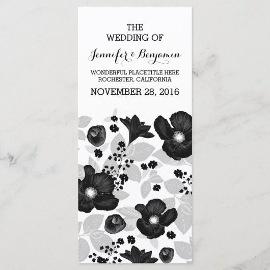 ヴィンテージブラック花リース結婚式プログラム プログラム (正面)