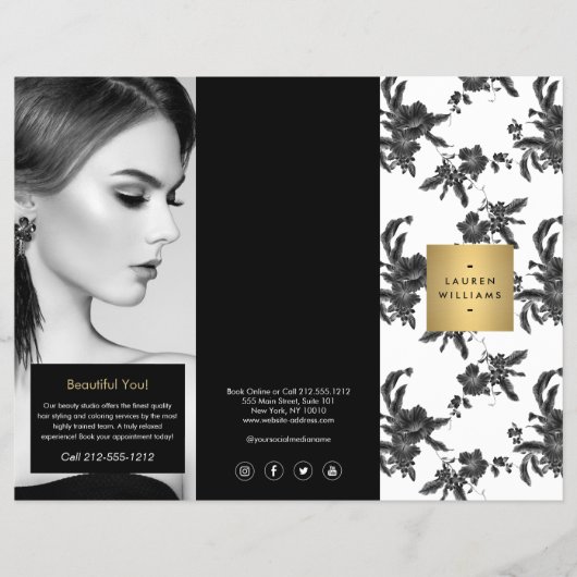 ヴィンテージブラック花柄3折パンフレット チラシ (正面)