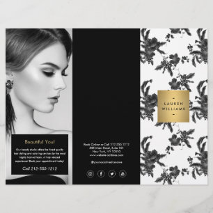 ヴィンテージブラック花柄3折パンフレット チラシ