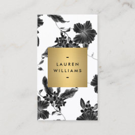 ヴィンテージブラック花模様(縦) 名刺