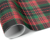 ヴィンテージブラック赤緑素朴タータンチェックプレイド ラッピングペーパー (ロールコーナー)