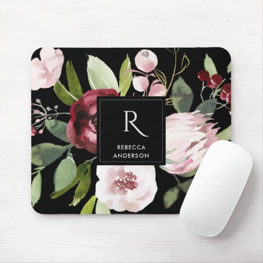 ヴィンテージブラック赤面ピンクブルゴーニュプロテアフローラ マウスパッド (マウス)