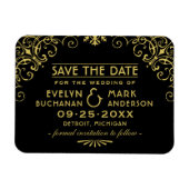 ヴィンテージブラック金ゴールドアールデコ結婚式日付の保存 マグネット (横)