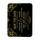 ヴィンテージブラック金ゴールドアールデコ結婚式日付の保存 マグネット (縦)