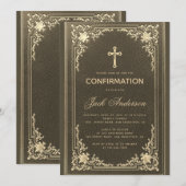 ヴィンテージブラック金ゴールドエレガントスクリプトボーイ確認 招待状 (正面/裏面)