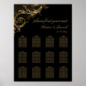 ヴィンテージブラック金ゴールドダマスクウェディングシート ポスター (正面)