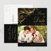 ヴィンテージブラック金ゴールドダマスク写真の保存日付 案内ポストカード (正面/裏面)