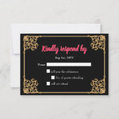 ヴィンテージブラック金ゴールドバロック枠ピンクRsvpカード 出欠カード (正面)