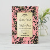 ヴィンテージブラック金ゴールドピンクローズフローラ結婚ズ 招待状 (スタンド正面)