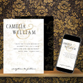 ヴィンテージブラック金ゴールドフローラエレガントな結婚式 招待状