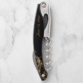 ヴィンテージブラック金ゴールドフローラダマスクスク結婚スクリプト ソムリエナイフ (裏面)