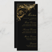 ヴィンテージブラック金ゴールドフローラダマスク結婚式メニュー メニュー (正面/裏面)