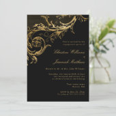 ヴィンテージブラック金ゴールドフローラ婚約パーティ 招待状 (スタンド正面)