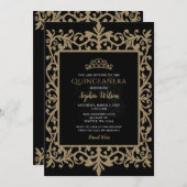 ヴィンテージブラック金ゴールドプリンセスティアラキンセアニラ 招待状 (正面/裏面)