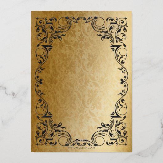 ヴィンテージブラック金ゴールドプリンセスティアラキンセアニラ 箔招待状 (裏面)