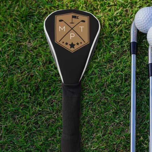 ヴィンテージブラック金ゴールドモノグラム名パーソナライズされた ゴルフヘッドカバー