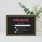 ヴィンテージブラック金ゴールドレースフレームピンクRsvp 出欠カード (スタンド正面)