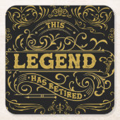 ヴィンテージブラック金ゴールド凡例退職 スクエアペーパーコースター (正面)