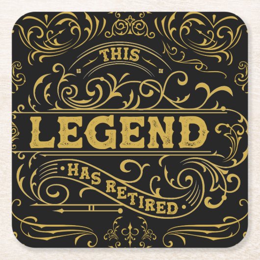 ヴィンテージブラック金ゴールド凡例退職 スクエアペーパーコースター (正面)