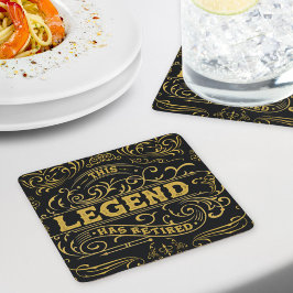 ヴィンテージブラック金ゴールド凡例退職 スクエアペーパーコースター