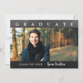 ヴィンテージブラック金ゴールド手書きフォトグラッドパーティー 招待状 (正面)