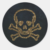 ヴィンテージブラック金ゴールド海賊スカルとボーン ラウンドシール (正面)