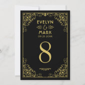 ヴィンテージブラック金ゴールド結婚アールデコのテーブル番号 招待状 (裏面)