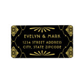 ヴィンテージブラック金ゴールド結婚アールデコ差出人住所 ラベル (正面)