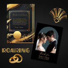 ヴィンテージブラック金ゴールド結婚1920s サンキューカード