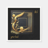 ヴィンテージブラック金ゴールド結婚1920s スタンダードカクテルナプキン (正面)