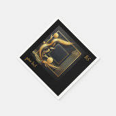 ヴィンテージブラック金ゴールド結婚1920s スタンダードカクテルナプキン (角)