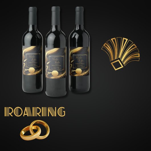 ヴィンテージブラック金ゴールド結婚1920s ワインラベル